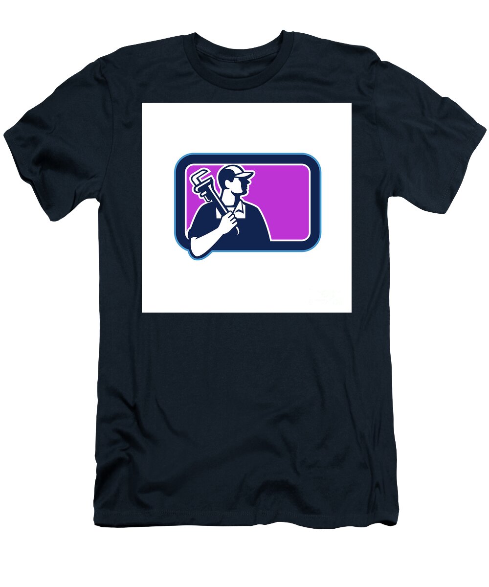 Plumber Pipe Wrench Side Rectangle Retro Aloysius Patrimonio T-Shirt