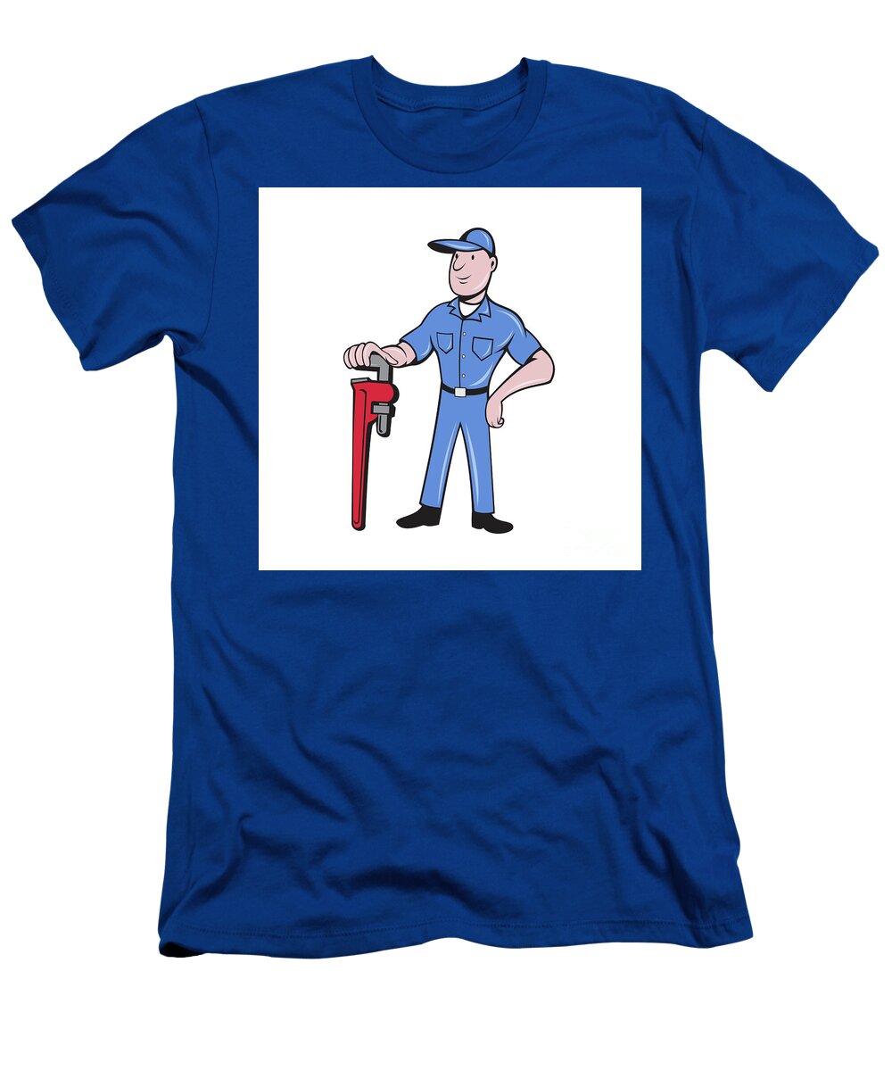 Plumber Standing Pipe Wrench Cartoon Aloysius Patrimonio T-Shirt