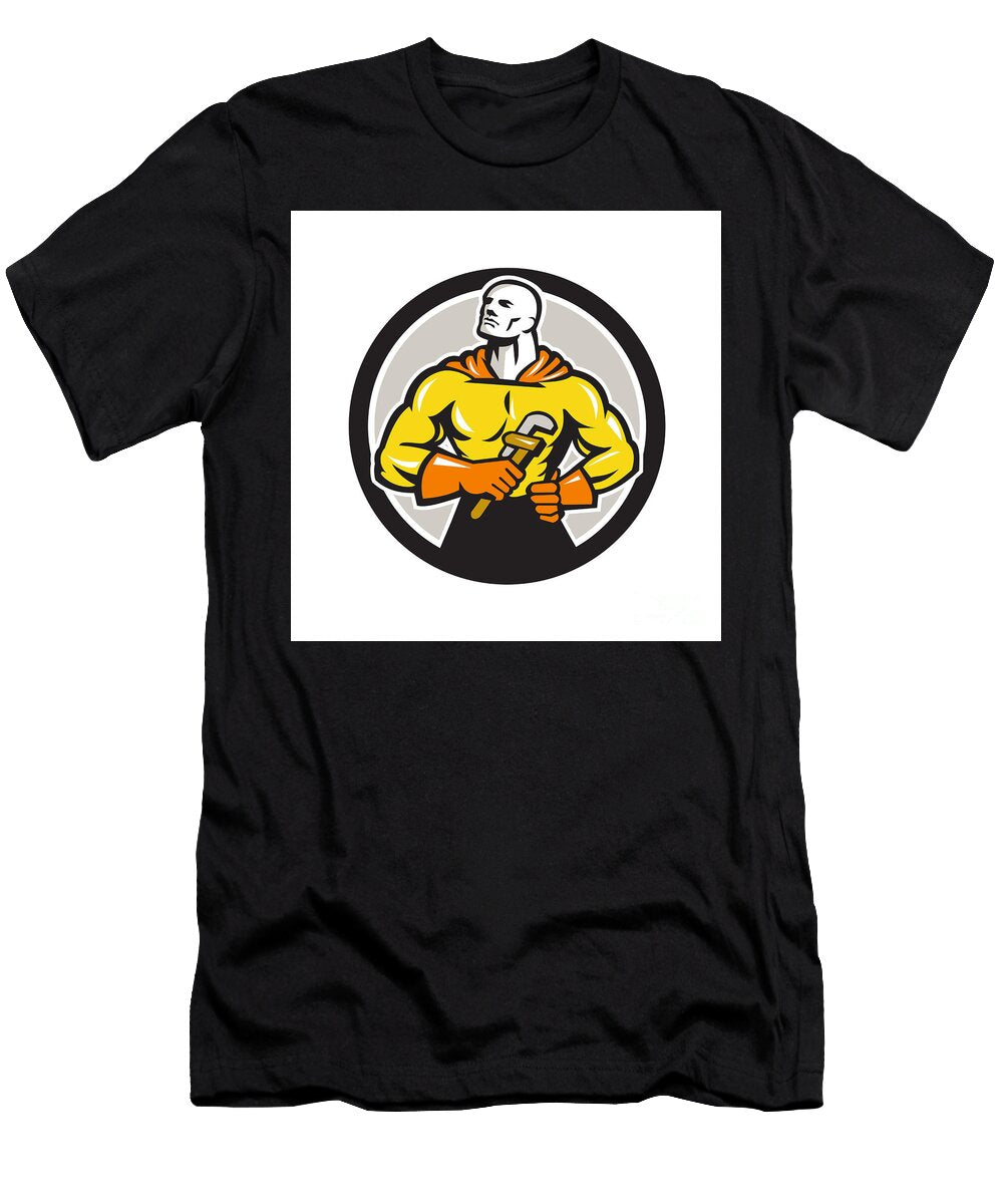 Plumber Superhero Monkey Wrench Circle Retro Aloysius Patrimonio T-Shirt