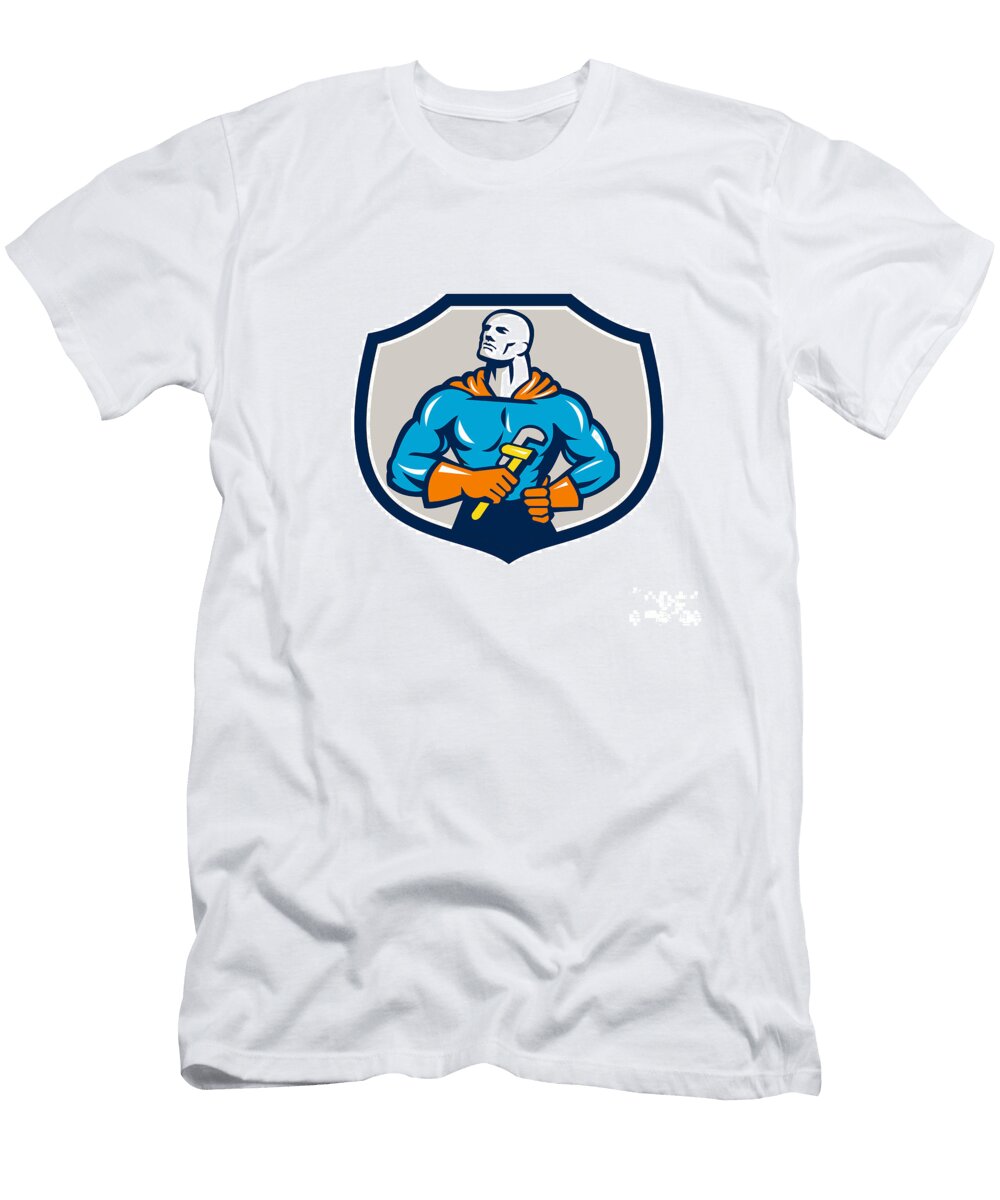 Plumber Superhero Monkey Wrench Crest Retro Aloysius Patrimonio T-Shirt