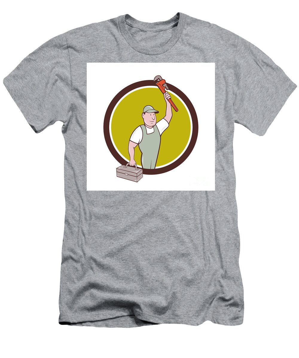 Plumber Toolbox Raising Monkey Wrench Circle Cartoon Aloysius Patrimonio T-Shirt