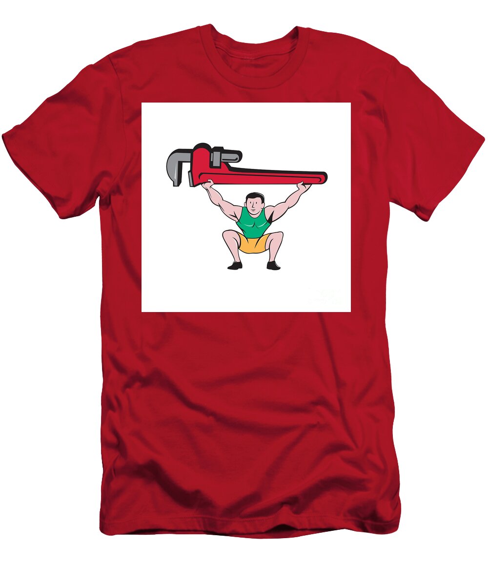 Plumber Weightlifter Lifting Monkey Wrench Cartoon Aloysius Patrimonio T-Shirt