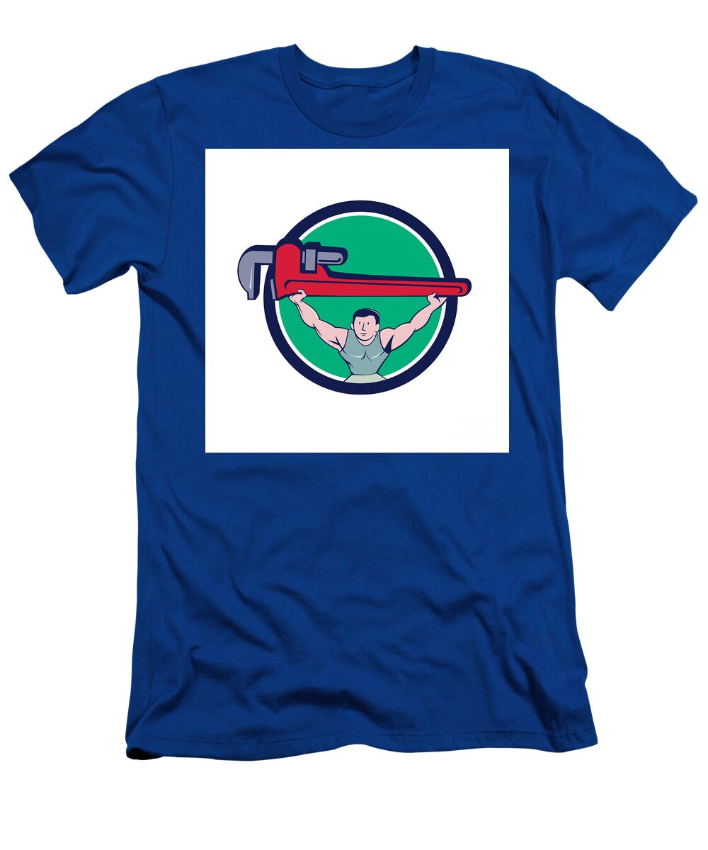 Plumber Weightlifter Monkey Wrench Circle Cartoon Aloysius Patrimonio T-Shirt