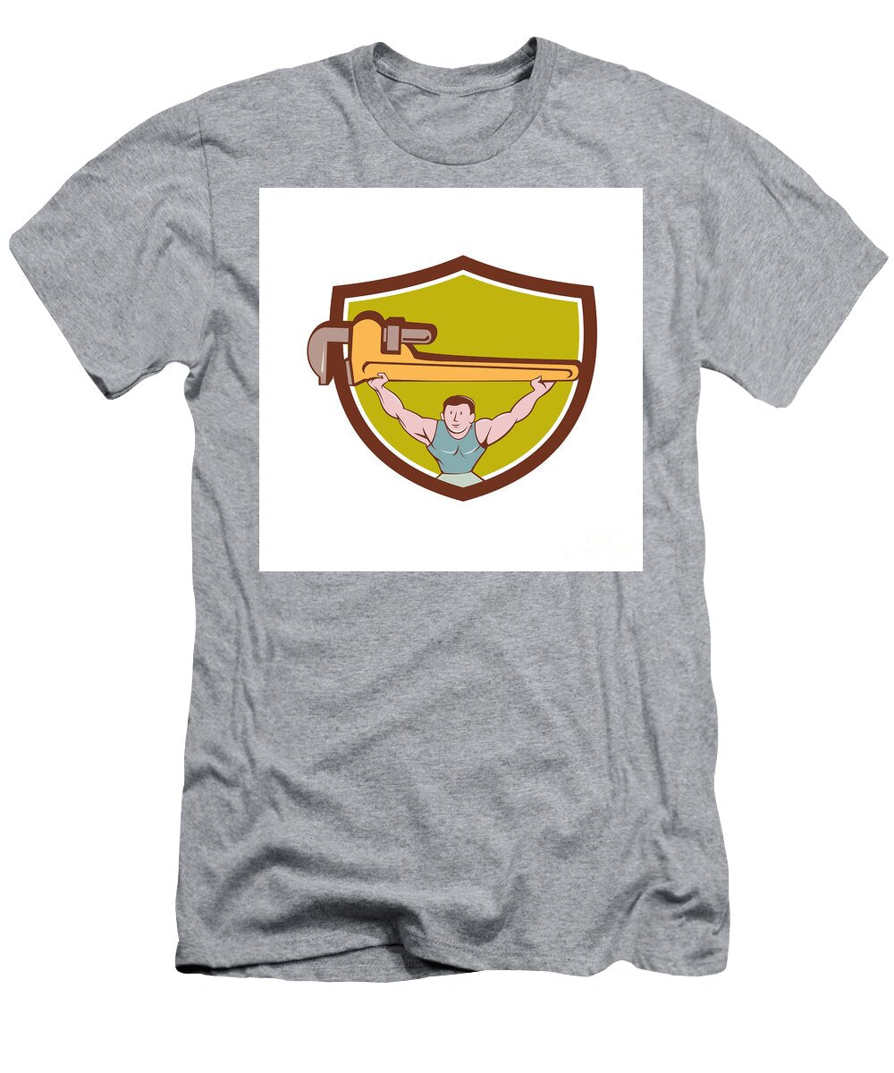 Plumber Weightlifter Monkey Wrench Crest Cartoon Aloysius Patrimonio T-Shirt