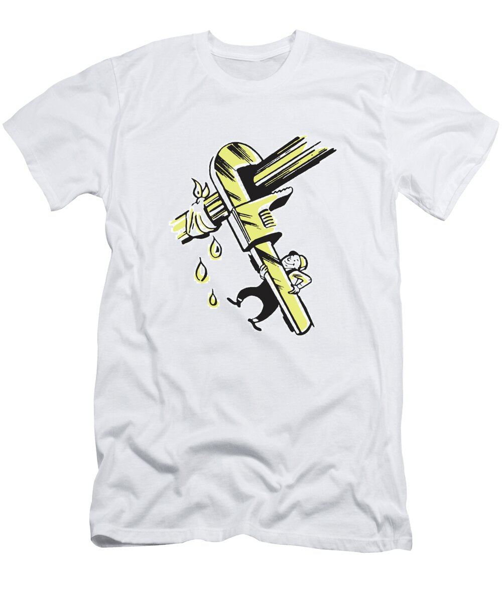 Plumber Working with Oversize Wrench Csa Images T-Shirt