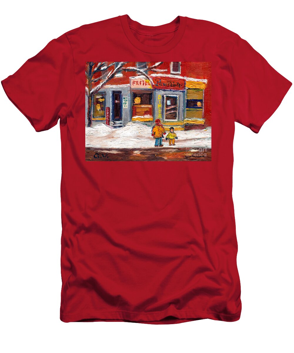 Point St Charles Winter Scene Paul Patates Diner Montreal Winter Scene Painting Grace Venditti T-Shirt
