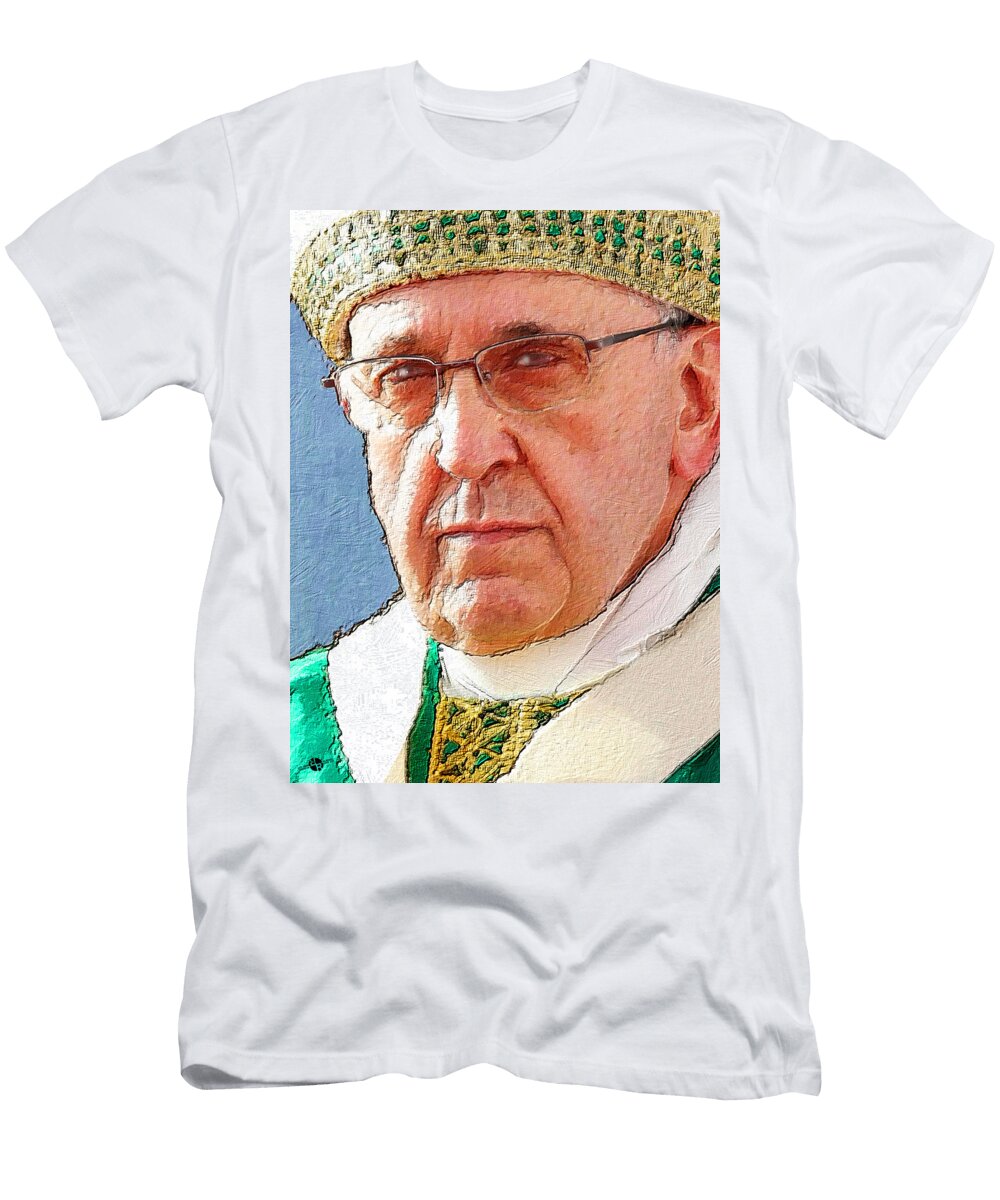 Pope Francis Acrylic Portrait 2 Tony Rubino T-Shirt
