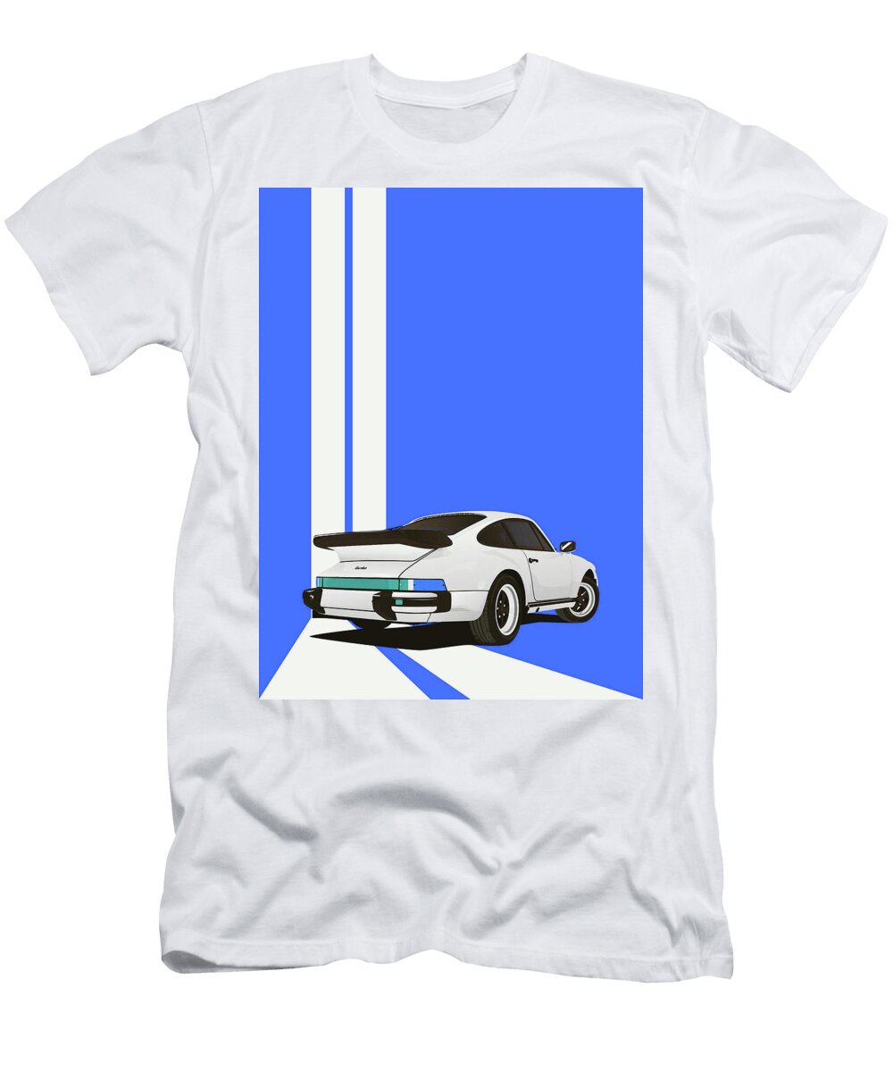 Porsche 911 930 Classic Poster Blue Background Thespeedart T-Shirt