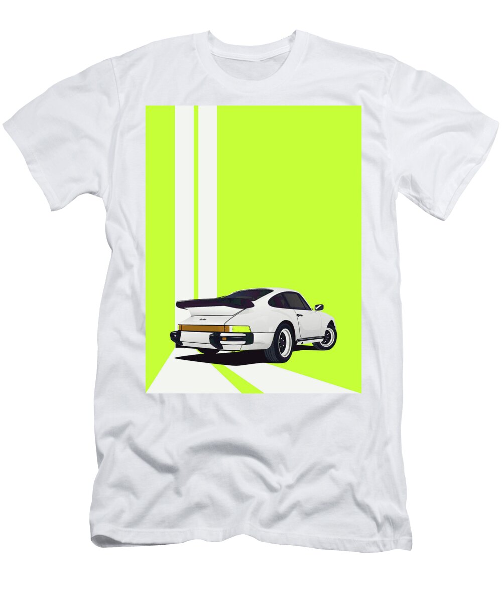 Porsche 911 930 Classic Poster Green Background Thespeedart T-Shirt