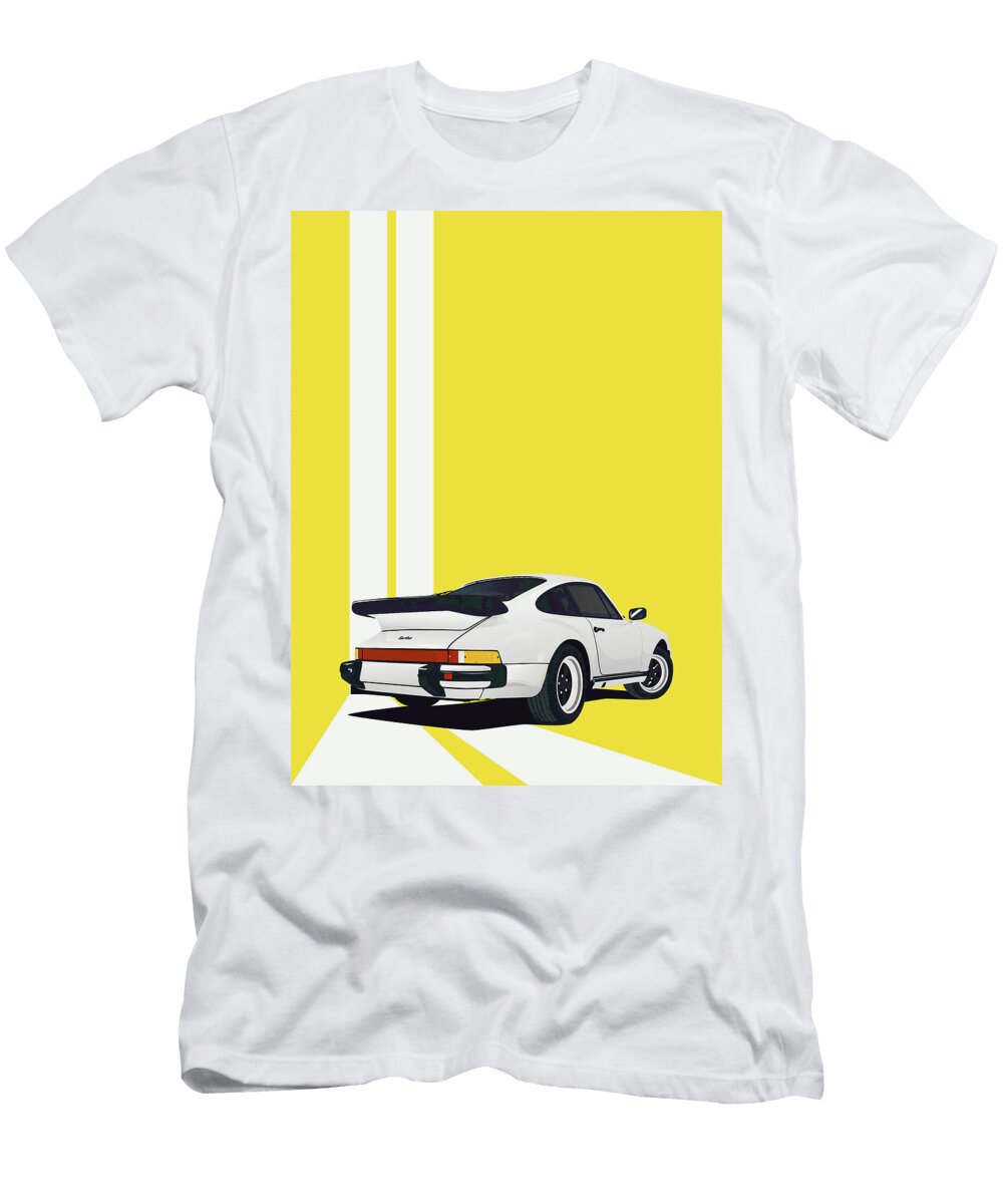 Porsche 911 930 Classic Poster Yellow Background Thespeedart T-Shirt