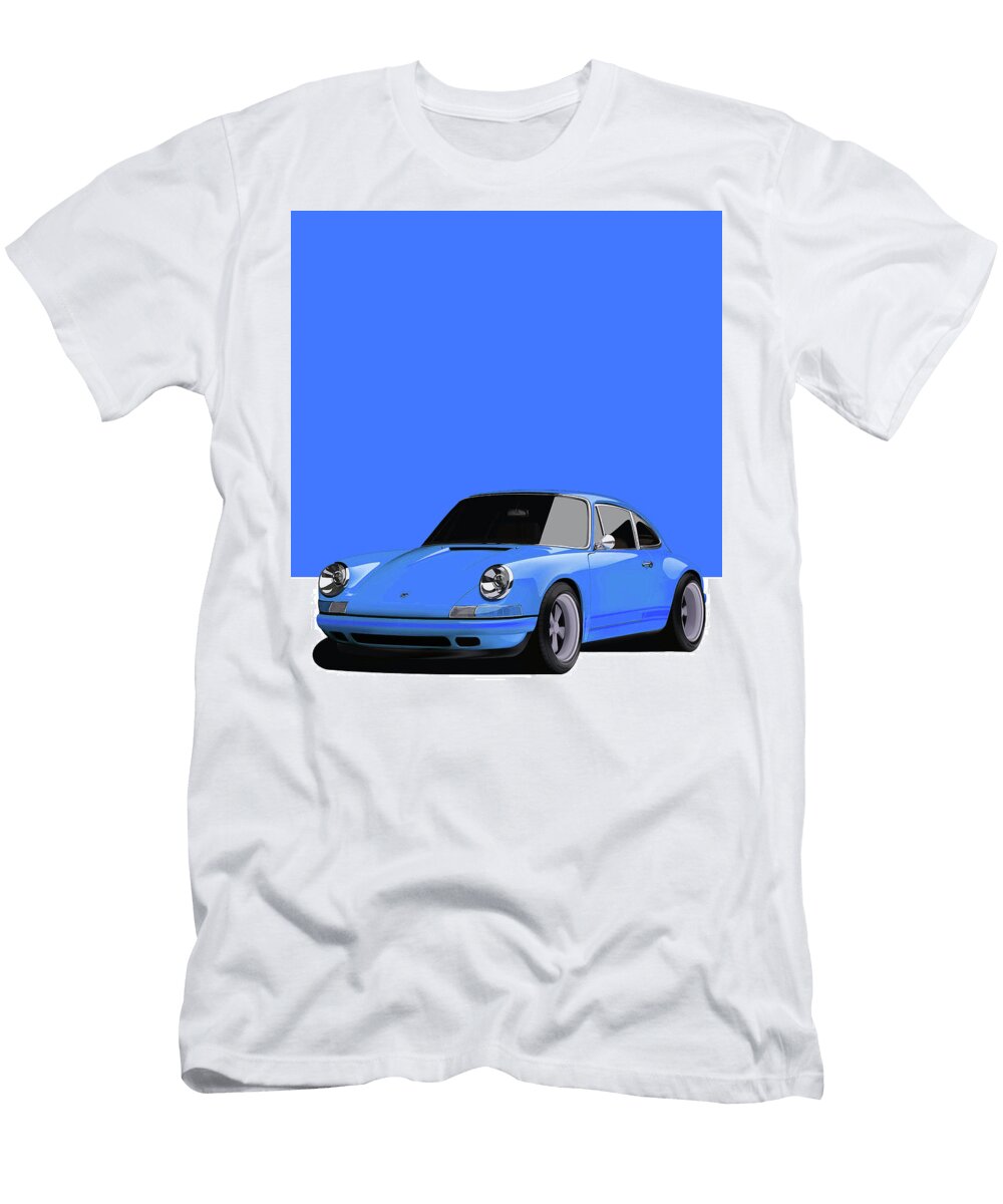 Porsche 911 Classic Restomod Poster Blue Thespeedart T-Shirt