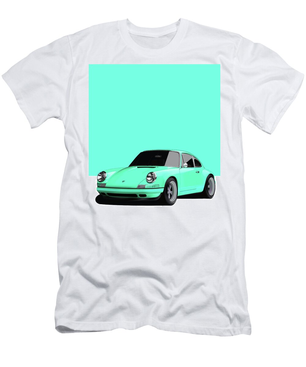 Porsche 911 Classic Restomod Poster Cyan Thespeedart T-Shirt