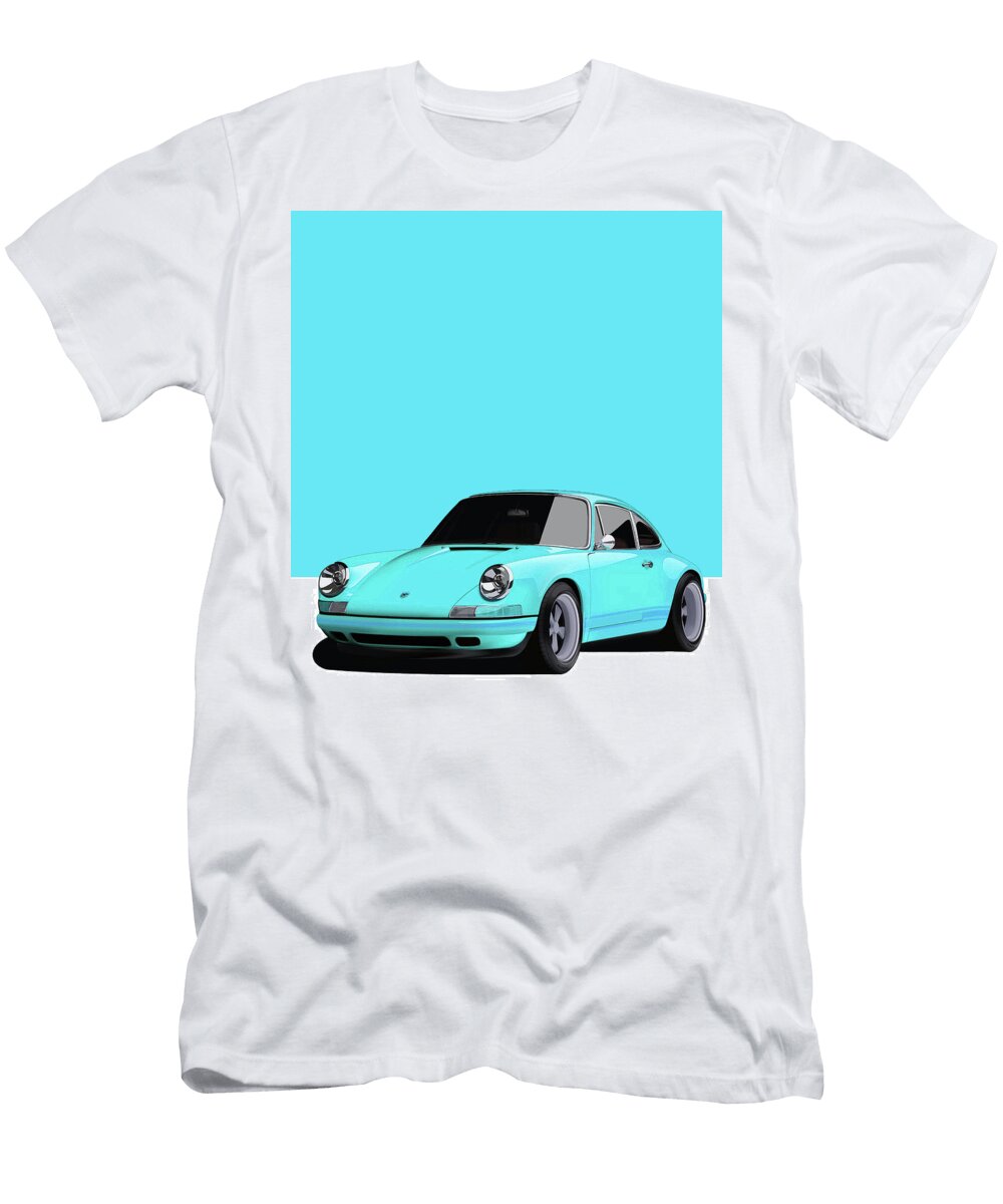Porsche 911 Classic Restomod Poster Light Blue Thespeedart T-Shirt
