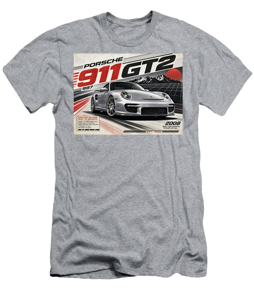Porsche 911 Gt2 Turbocharged Car Poster Treasure Auto Retro Wall Art Sampadart Gallery T-Shirt
