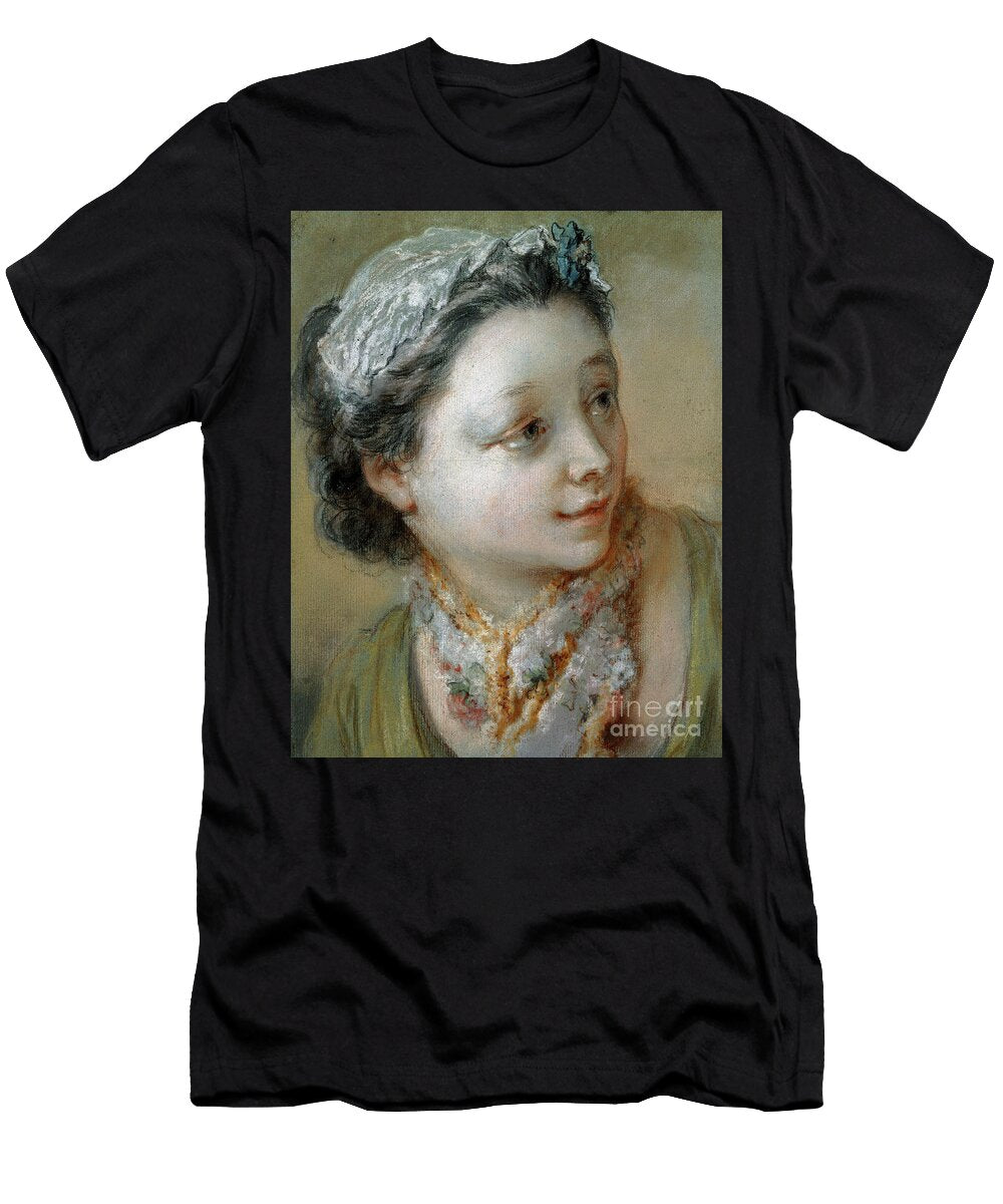 Portrait of a Young Girl Bust Length Her Head Turned to the Right Brown Chalk on Pastel on Blue Paper Francois Boucher T-Shirt