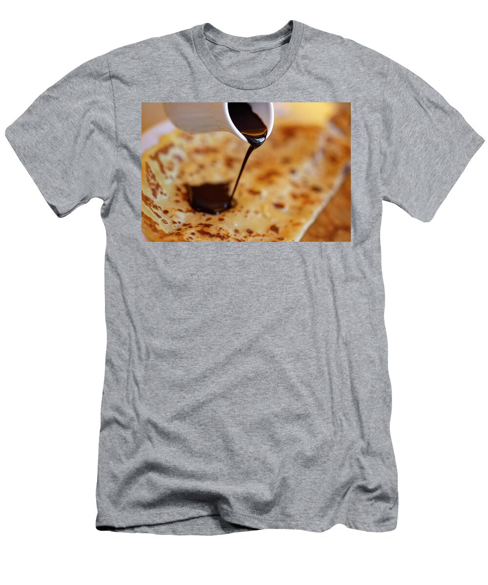 Pouring Melted Chocolate Syrup Over Pancakes Sebastian Radu T-Shirt