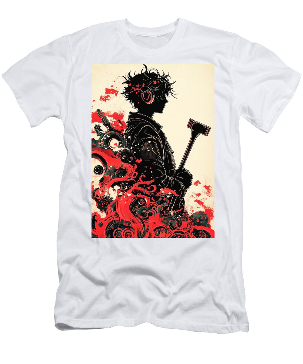 Powerful Silhouette Figure with a Hammer a Mechanic with Tools and a Wrench Rhys Jacobson T-Shirt