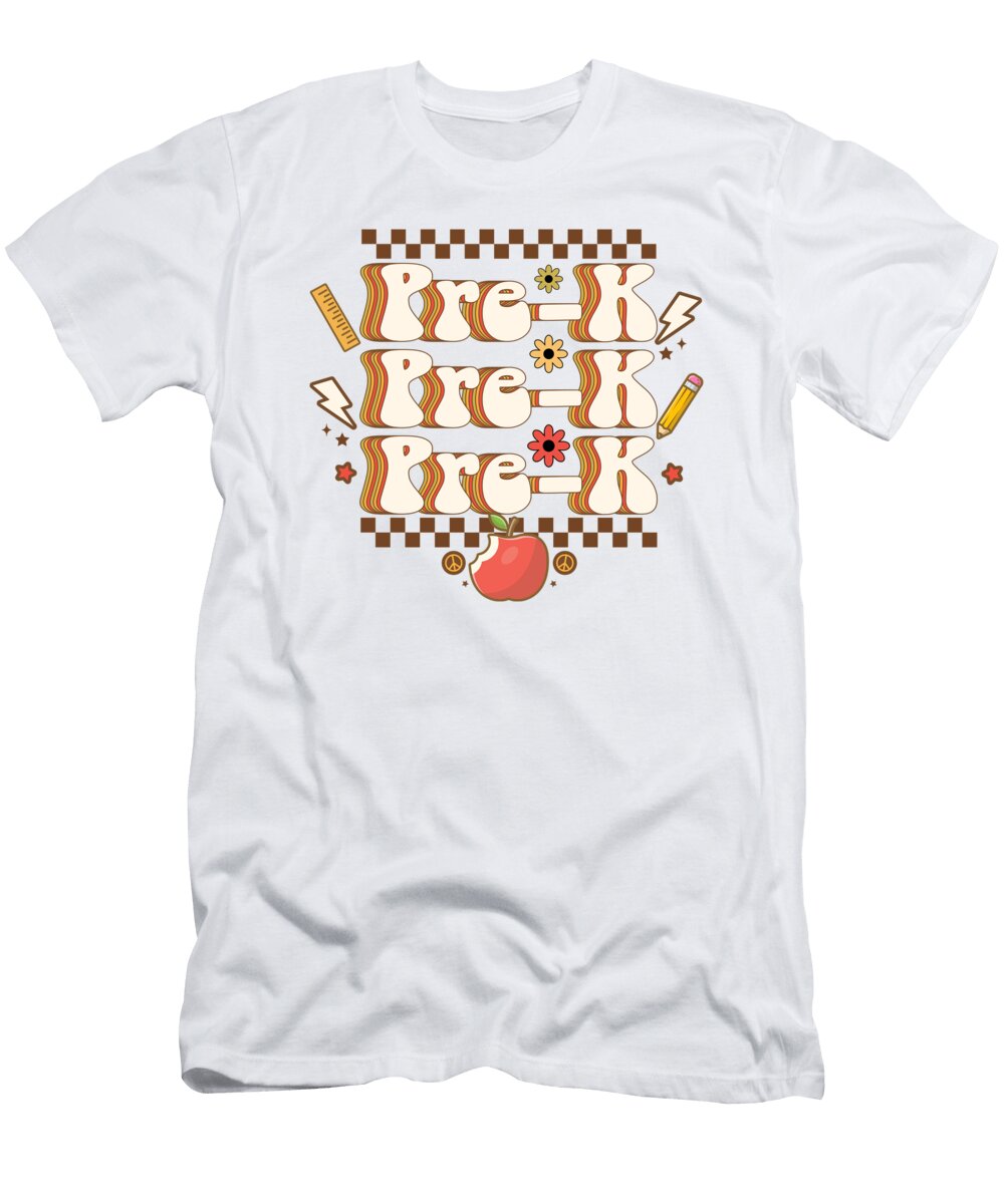 Pre K Retro Fonts Teaching School Design Licensed Art T-Shirt