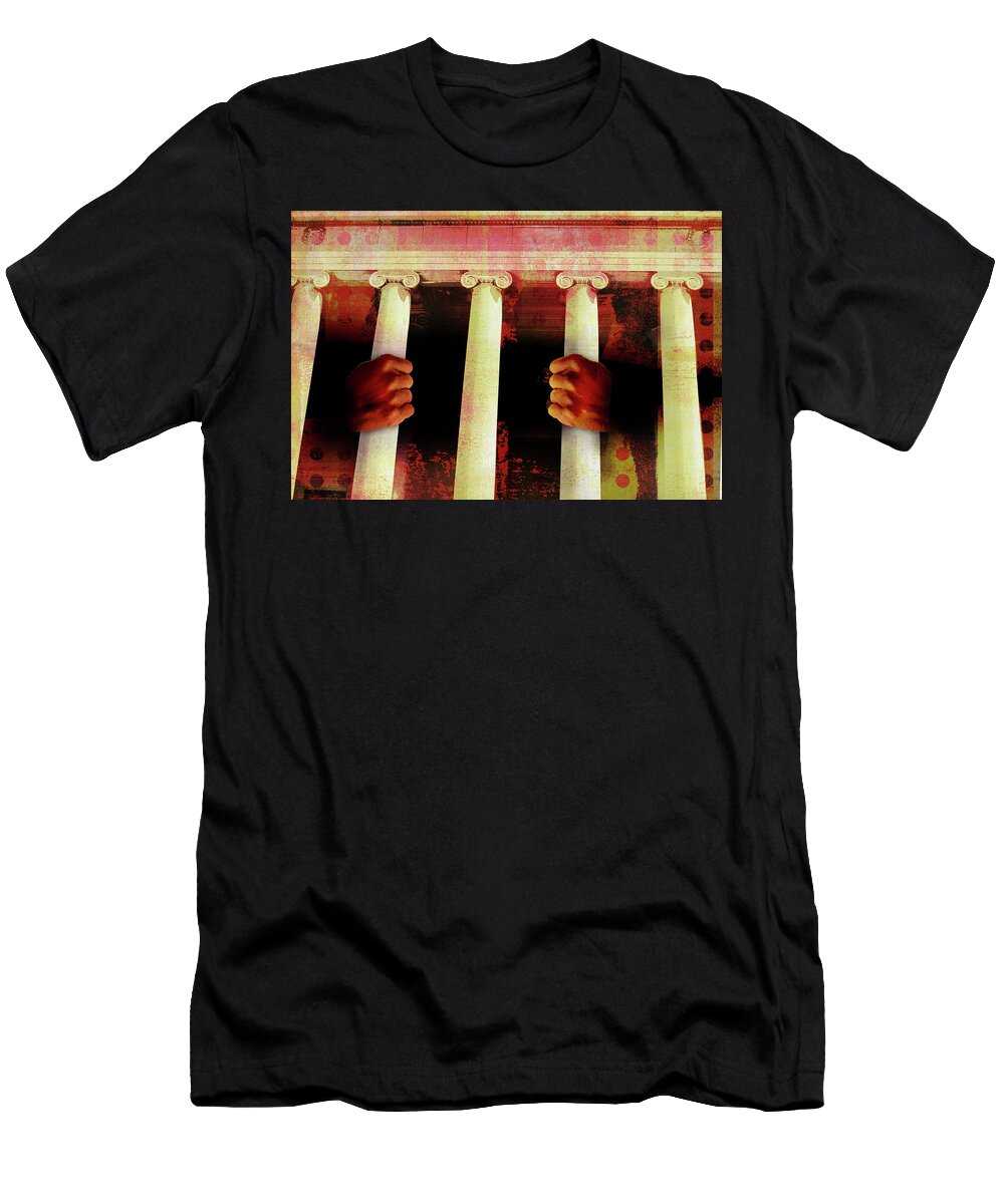Prisoner Behind Law Court Prison Bars Ikon Images T-Shirt