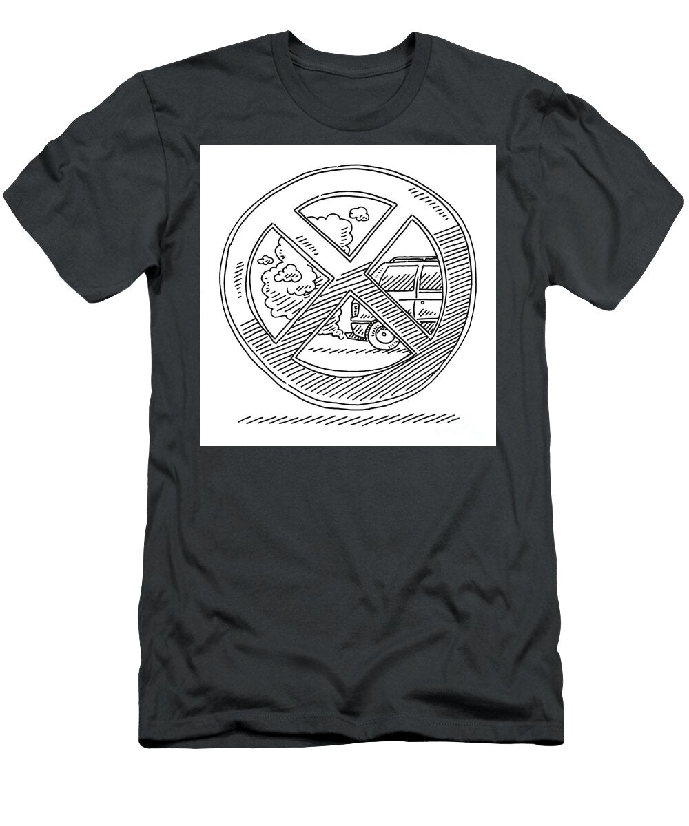 Prohibition Sign Against Combustion Engined Cars Drawing Frank Ramspott T-Shirt