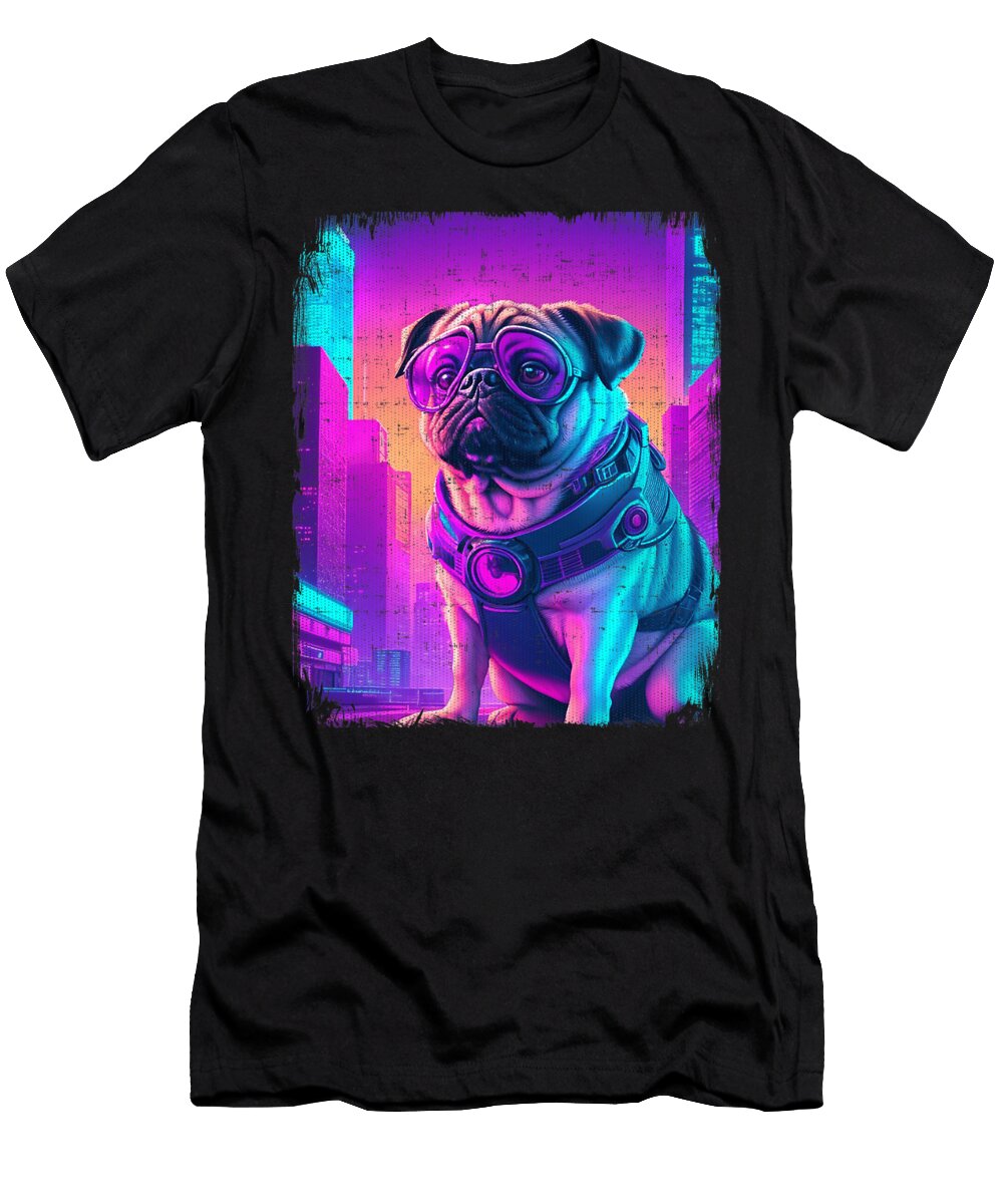 Pug Dog Cyber Vaporwave 80s Synthwave Retrowave Yah Lishr T-Shirt
