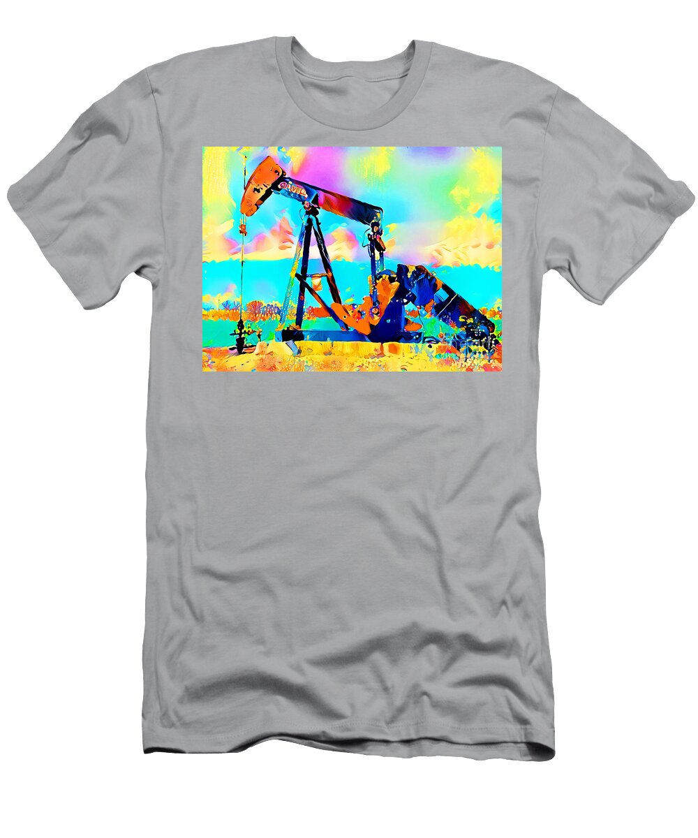 Pumpjack Oil Pump in the Fields in Vibrant Colors 20210730 Wingsdomain Art and Photography T-Shirt