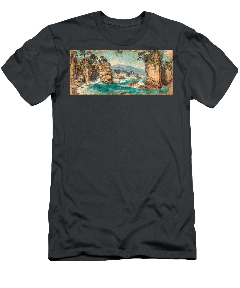 Punakaiki Pancake Rocks Vintage Coastal Landscape Nathanael Ruiz T-Shirt