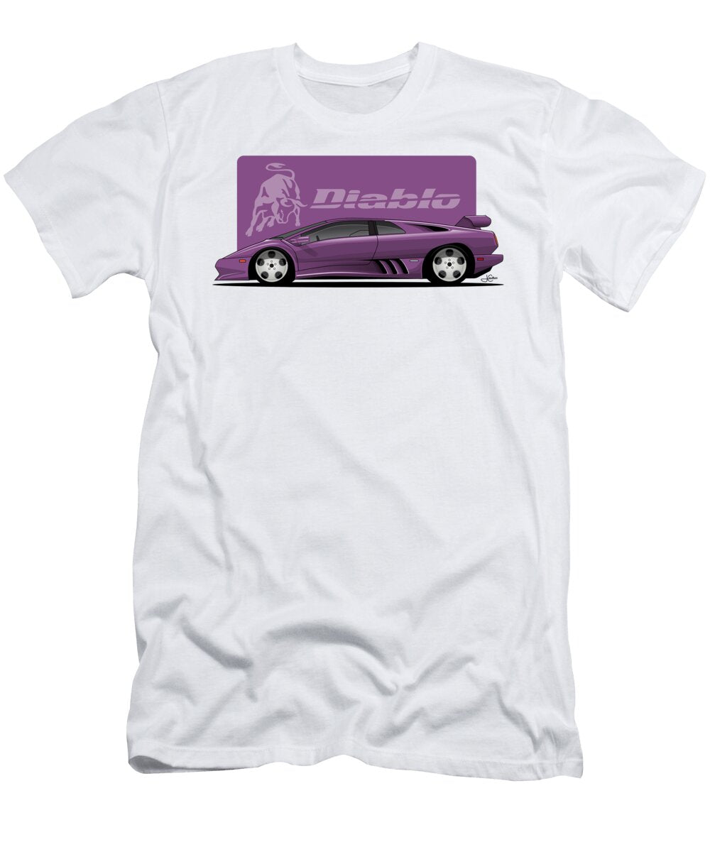 Purple Lamborghini Diablo Illustration John Cassella T-Shirt
