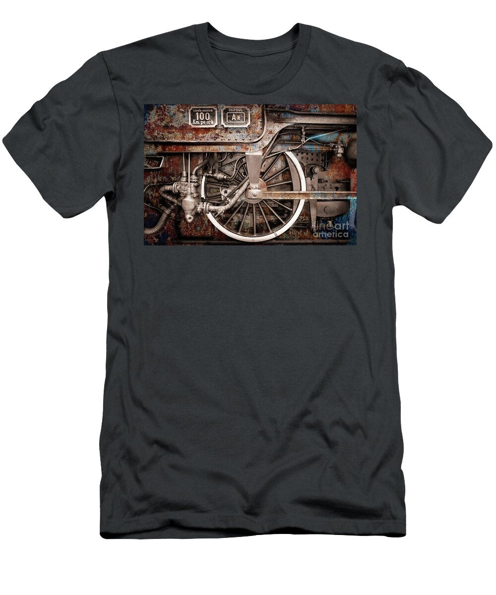 Rail Wheel Grunge Detail Steam Locomotive 06 Daliana Pacuraru T-Shirt