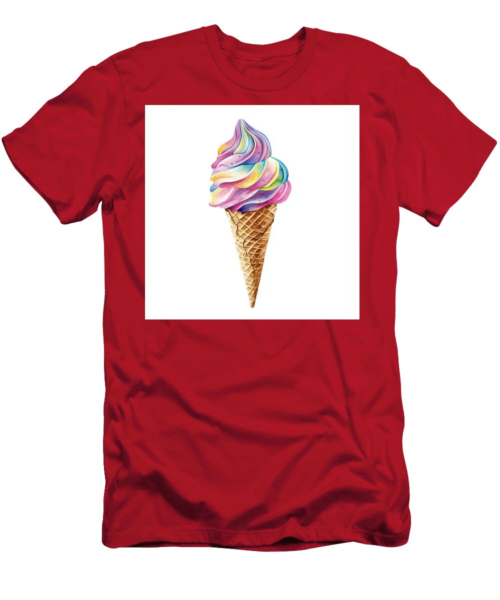 Rainbow Swirl Soft Serve Ice Cream in Waffle Cone Anderson Melba T-Shirt