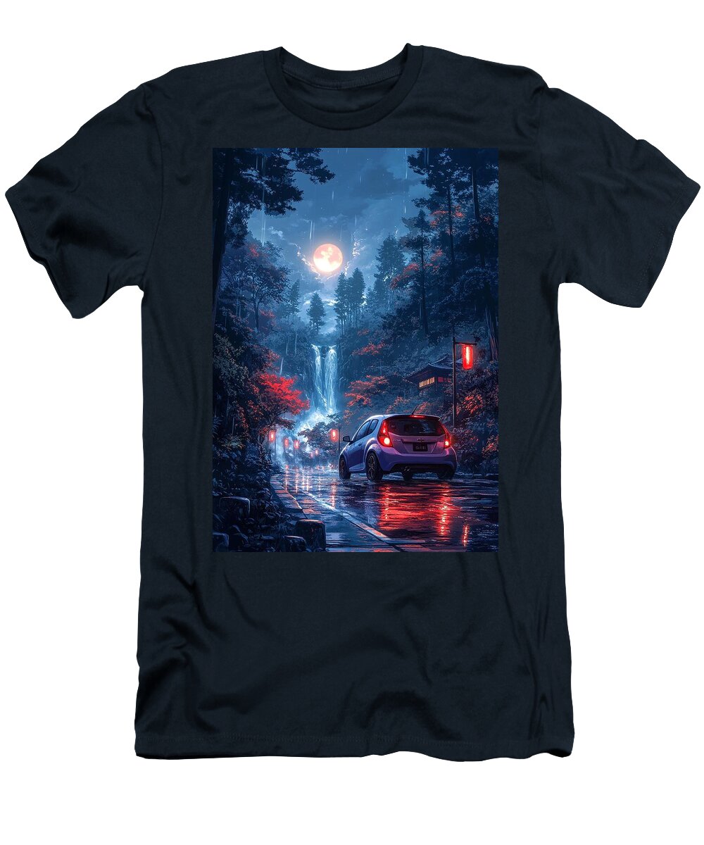 Rainy Night Drive Through a Mystical Forest Chevrolet Sonic Kari Goldfalse T-Shirt