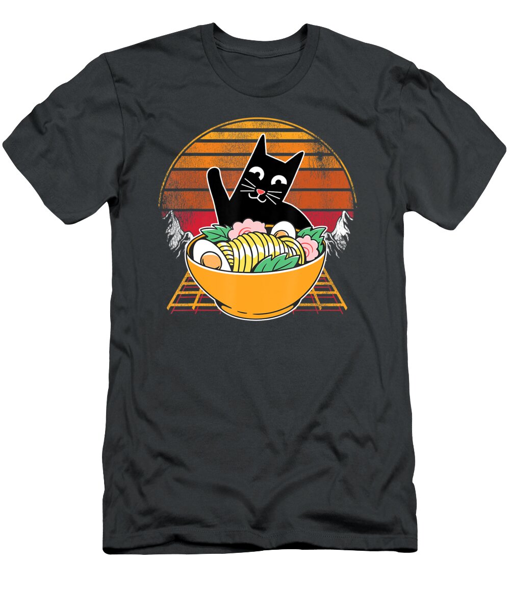 Ramen Cat Vintage Sunset 70s Kawaii Anime Japanese Noodles Soan Pham Vo T-Shirt