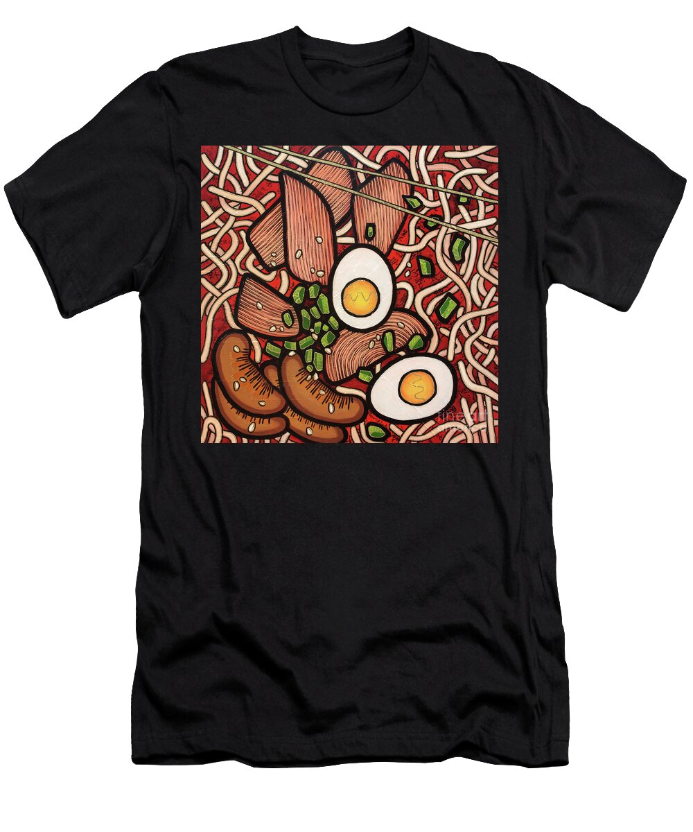 Ramen Noodle Chicken 2023 Mixed Media on Wood Board Yue Zeng T-Shirt