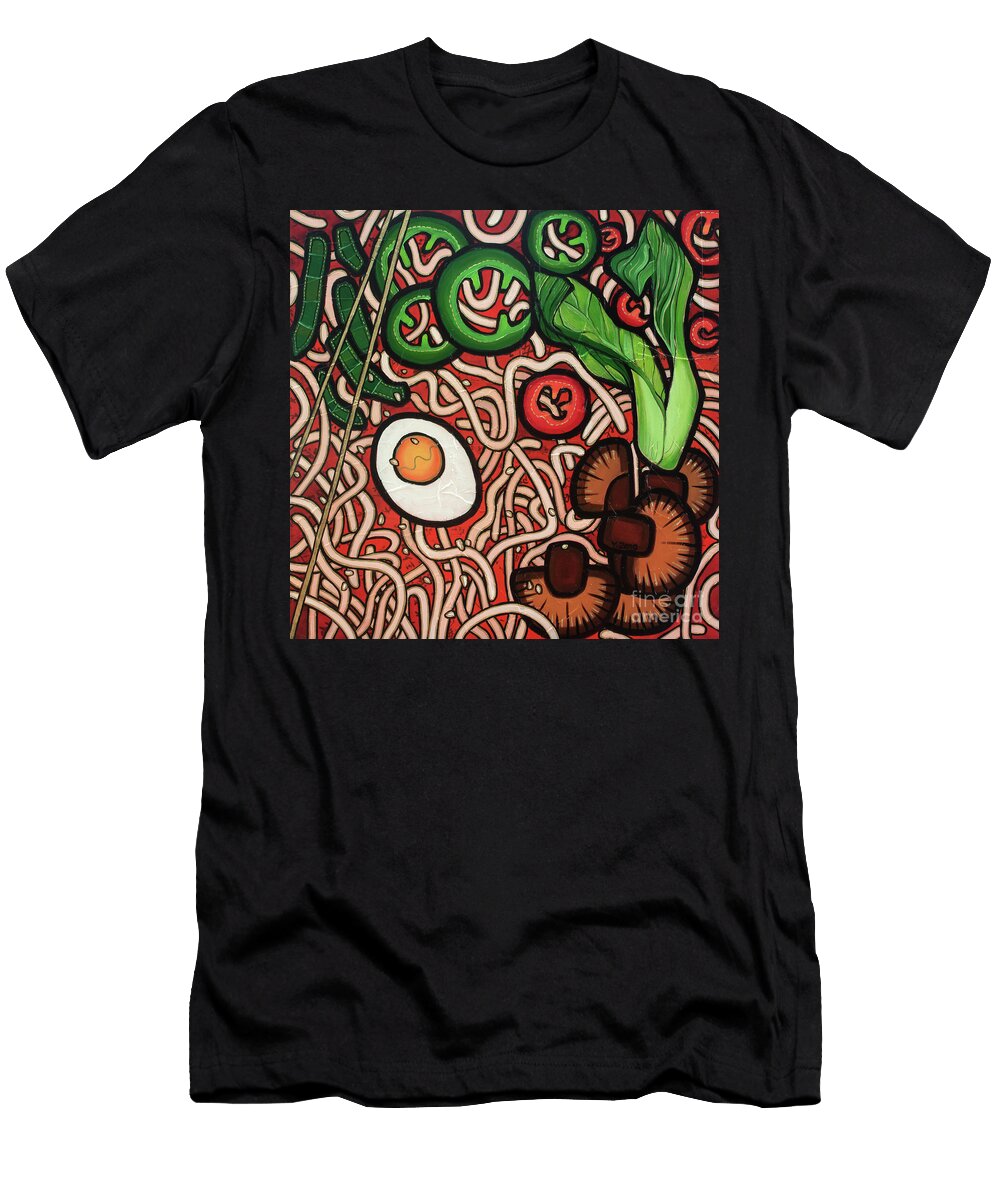 Ramen Noodle Vegetable 2023 Mixed Media on Wood Board Yue Zeng T-Shirt