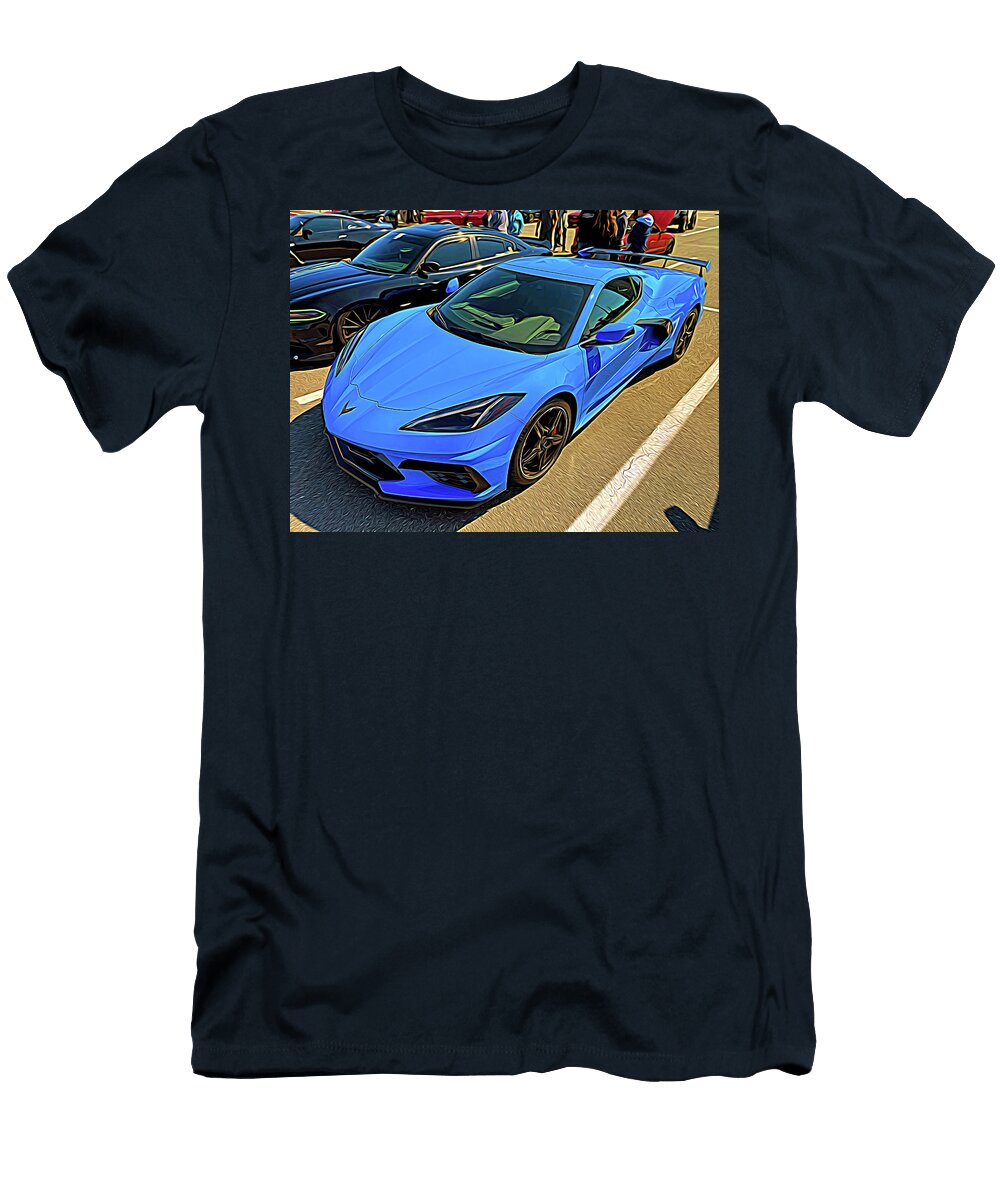 Rapid Blue Mid Engine Corvette Expressionism Bill Swartwout T-Shirt