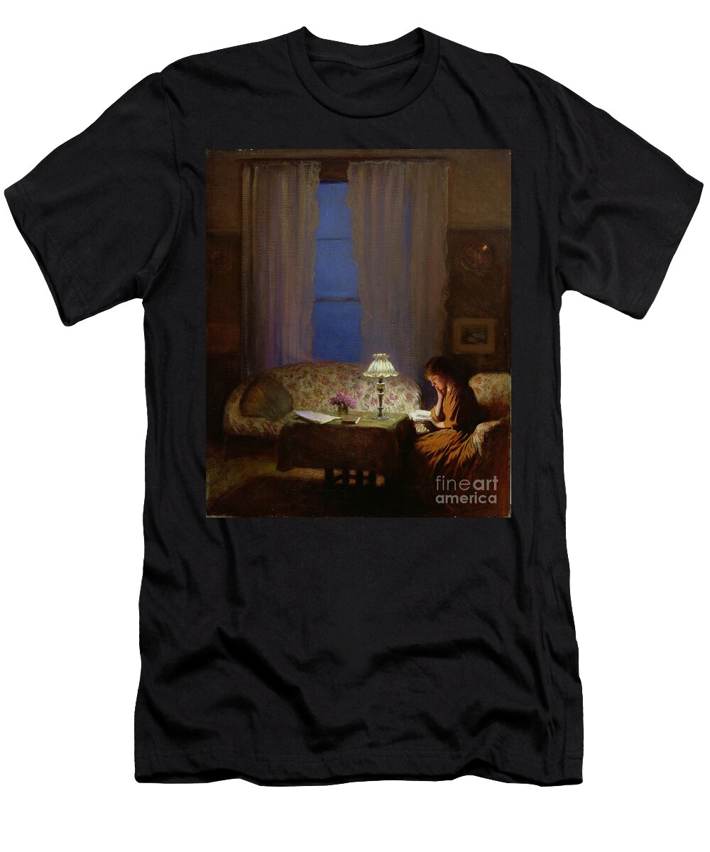 Reading By Lamplight Twilight Interior George Clausen T-Shirt