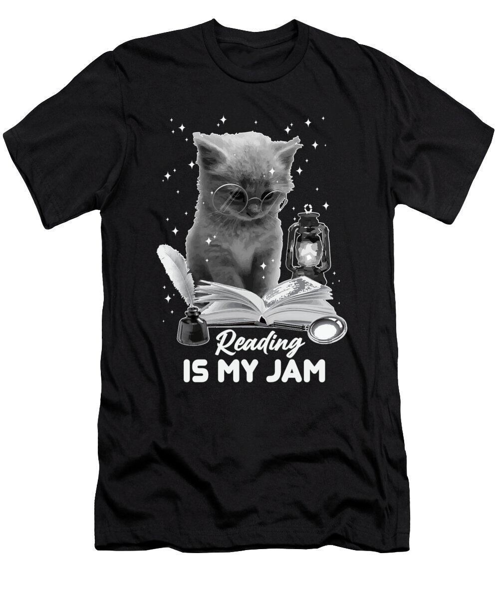 Reading Is My Jam Cat Reading a Book Librarian Book Lover Maximus Designs T-Shirt