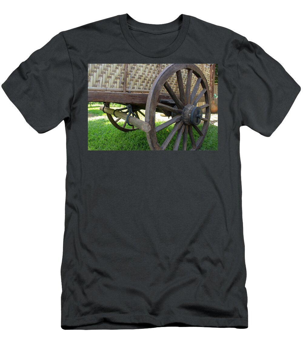 Rear Part of an Old Ox Cart Picturing the Wooden Wheel and the Break System Everton Leite T-Shirt