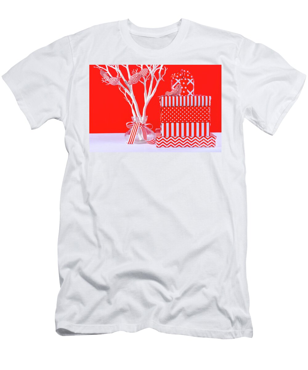 Red and White Christmas Gifts Milleflore Images T-Shirt
