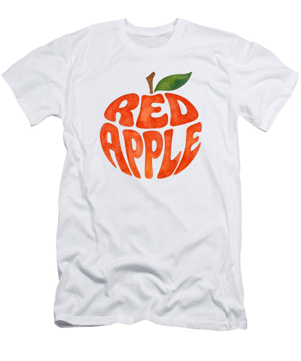 Red Apple Typography Art Creative Word Design Print Bold Colorful Letters Cheerful Kitchen Apple Mounir Khalfouf T-Shirt