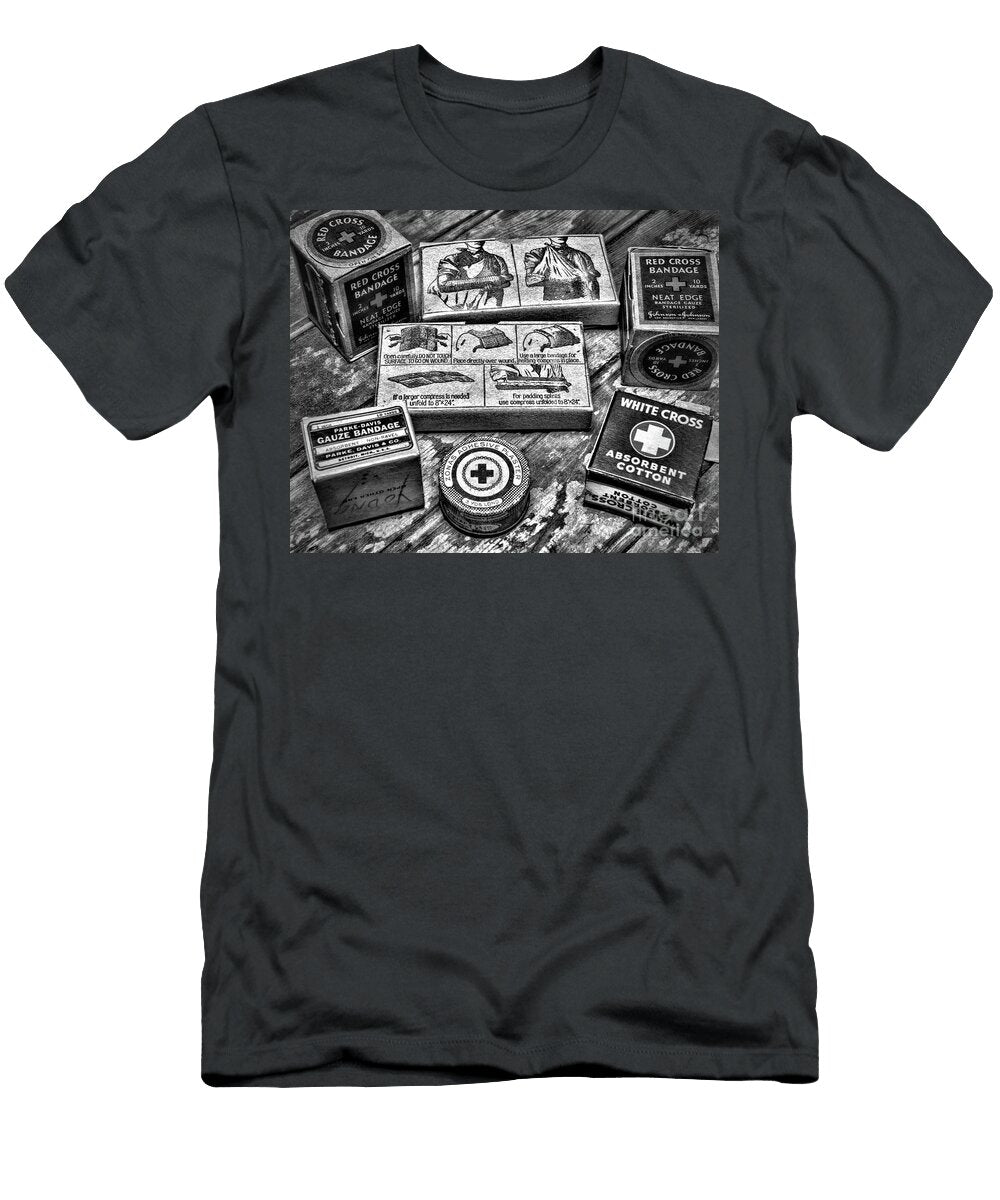 Red Cross White Cross Bandages Black and White Paul Ward T-Shirt