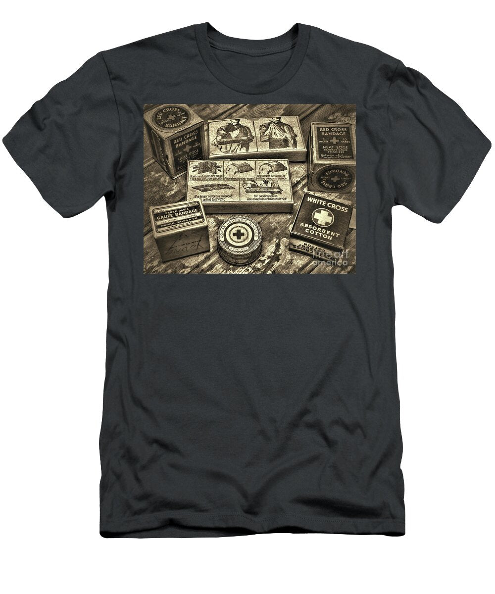 Red Cross White Cross Bandages Retro Sepia Paul Ward T-Shirt