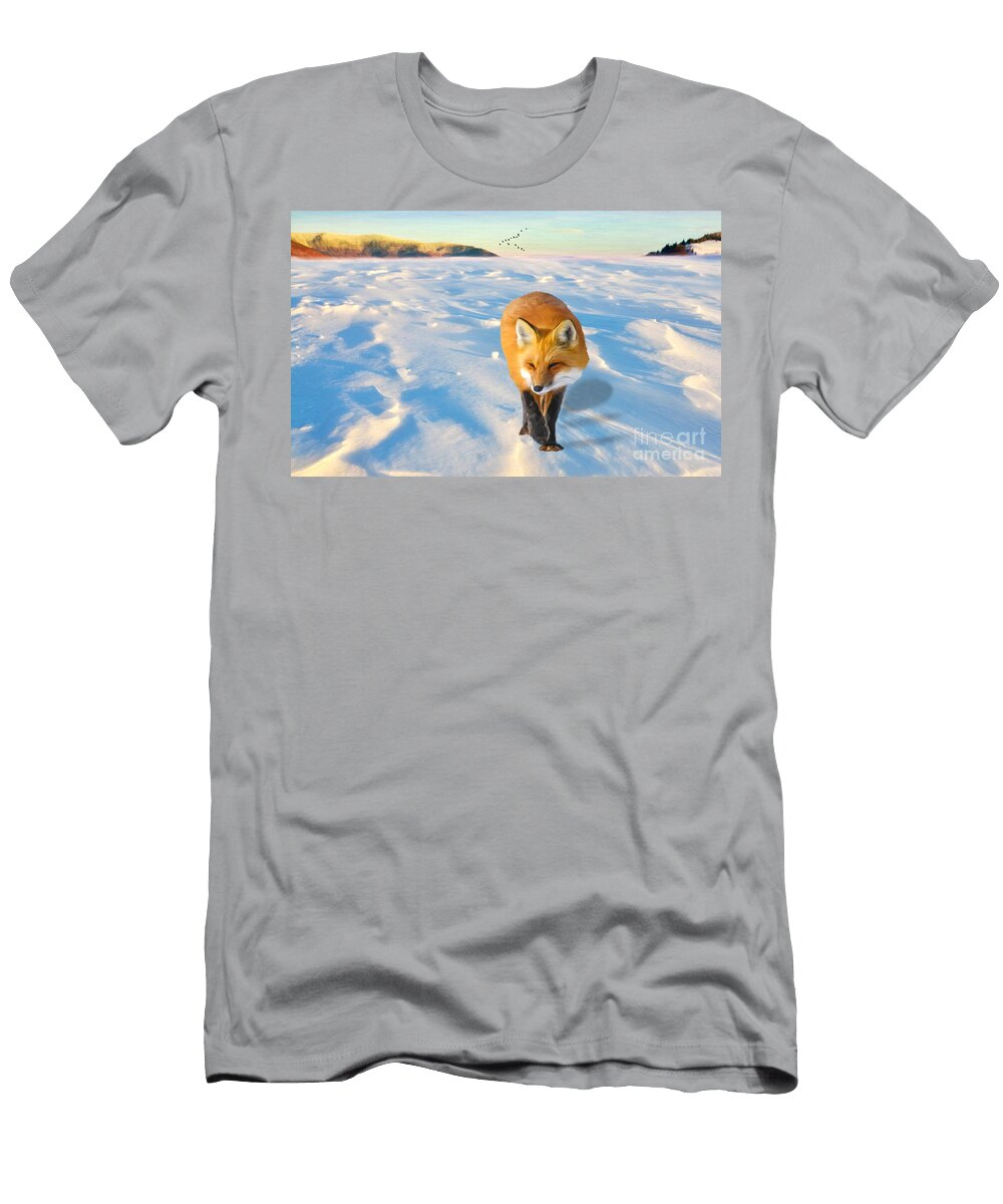 Red Fox in Field of Snow Laura D Young T-Shirt