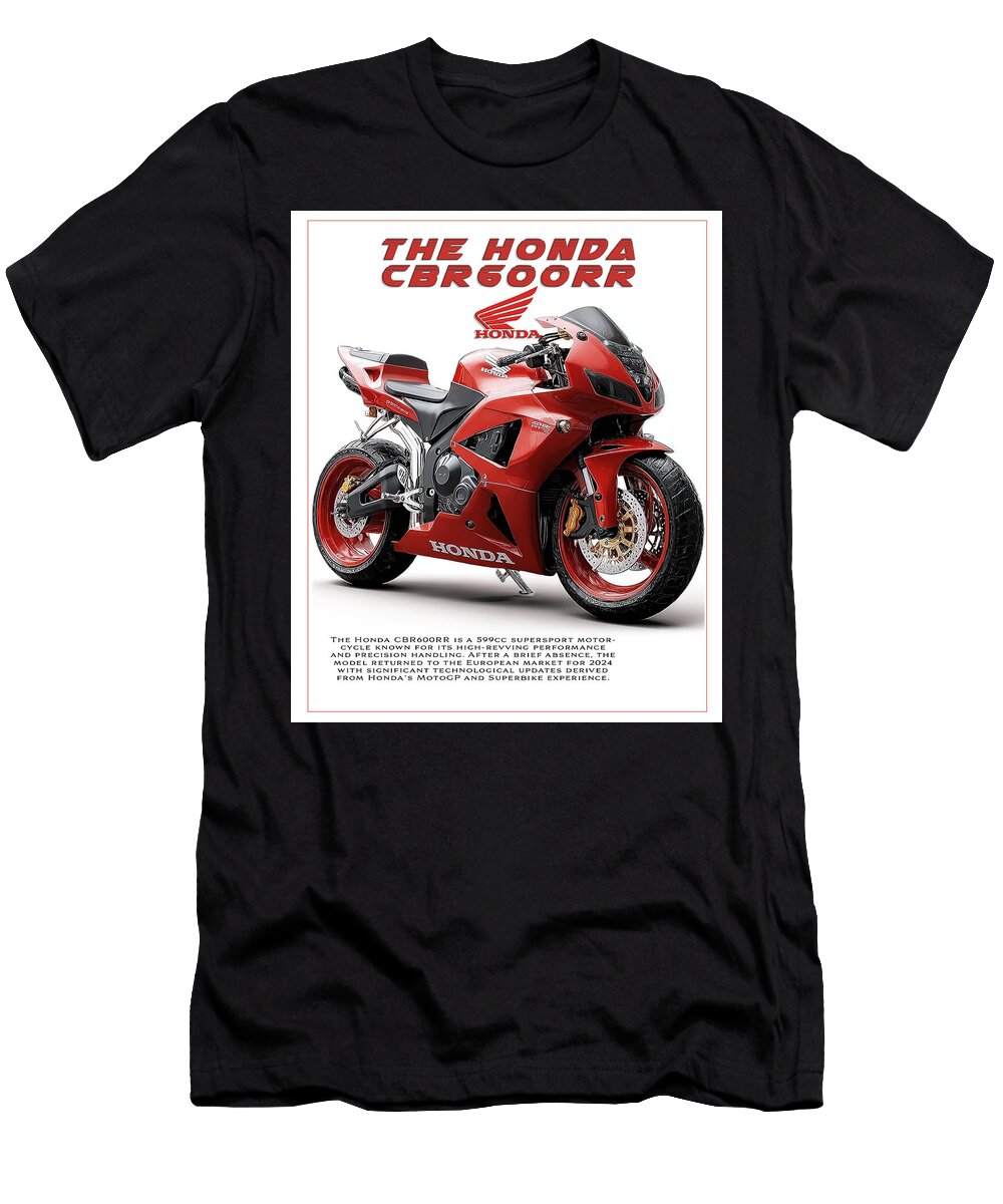Red Honda Cbr600rr Motorcycle Kevin Walker and Pixel Reverie T-Shirt