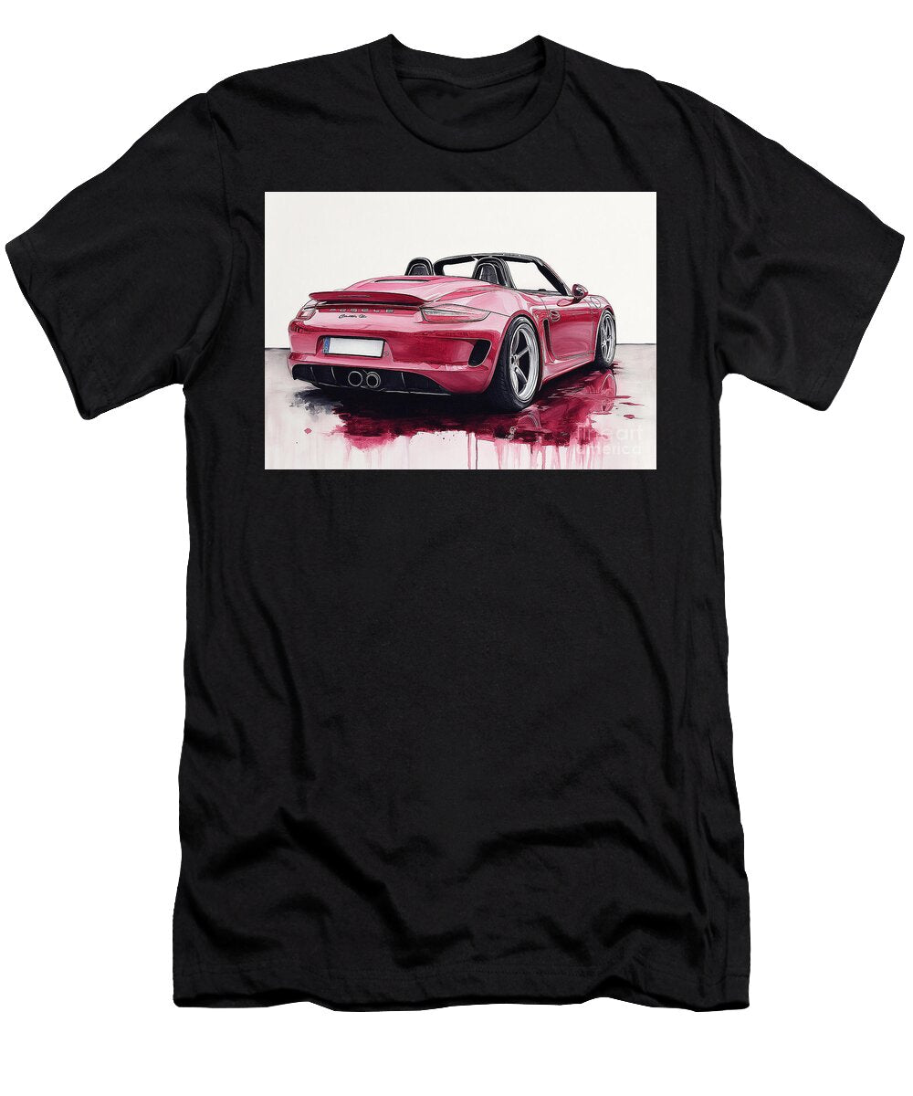 Red Porsche Convertible Automotive Art Clark Leffler T-Shirt