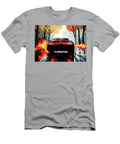 Red Sports Aston Martin Vanquish Car in Autumn City Street Clark Leffler T-Shirt