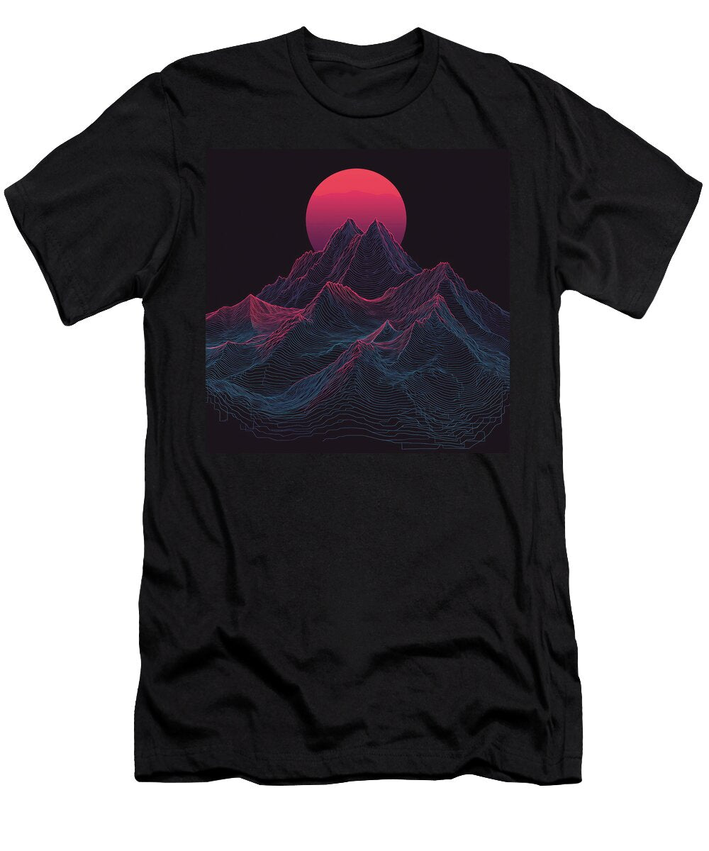 Red Sun Over Retro Neon Mountains Raina Gutre T-Shirt