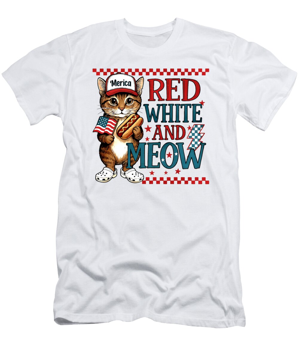 Red White and Meow Cat American Flag 4th of July Zyneu Gangd T-Shirt