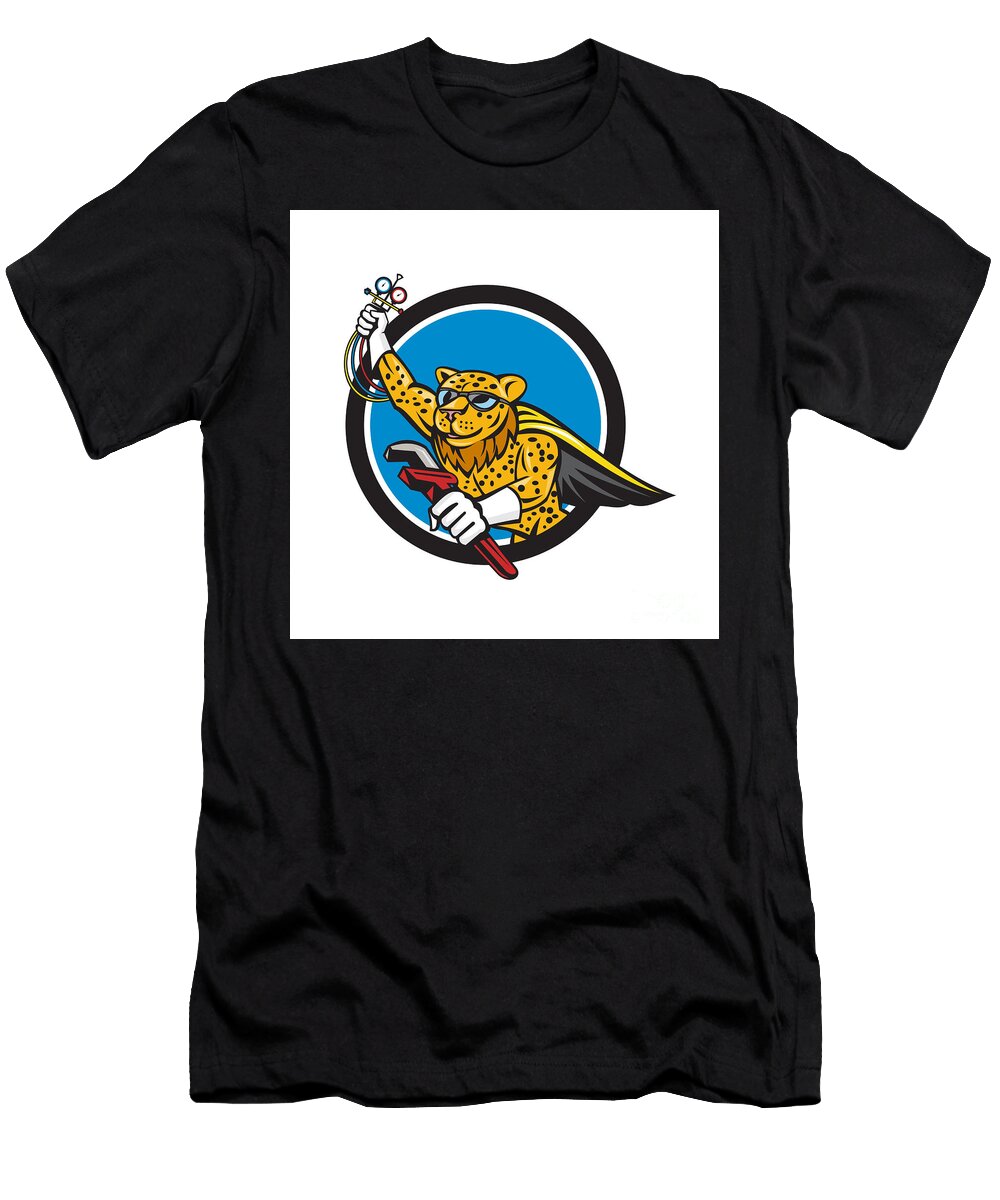 Refrigeration Mechanic Leopard Superhero Circle Cartoon Aloysius Patrimonio T-Shirt