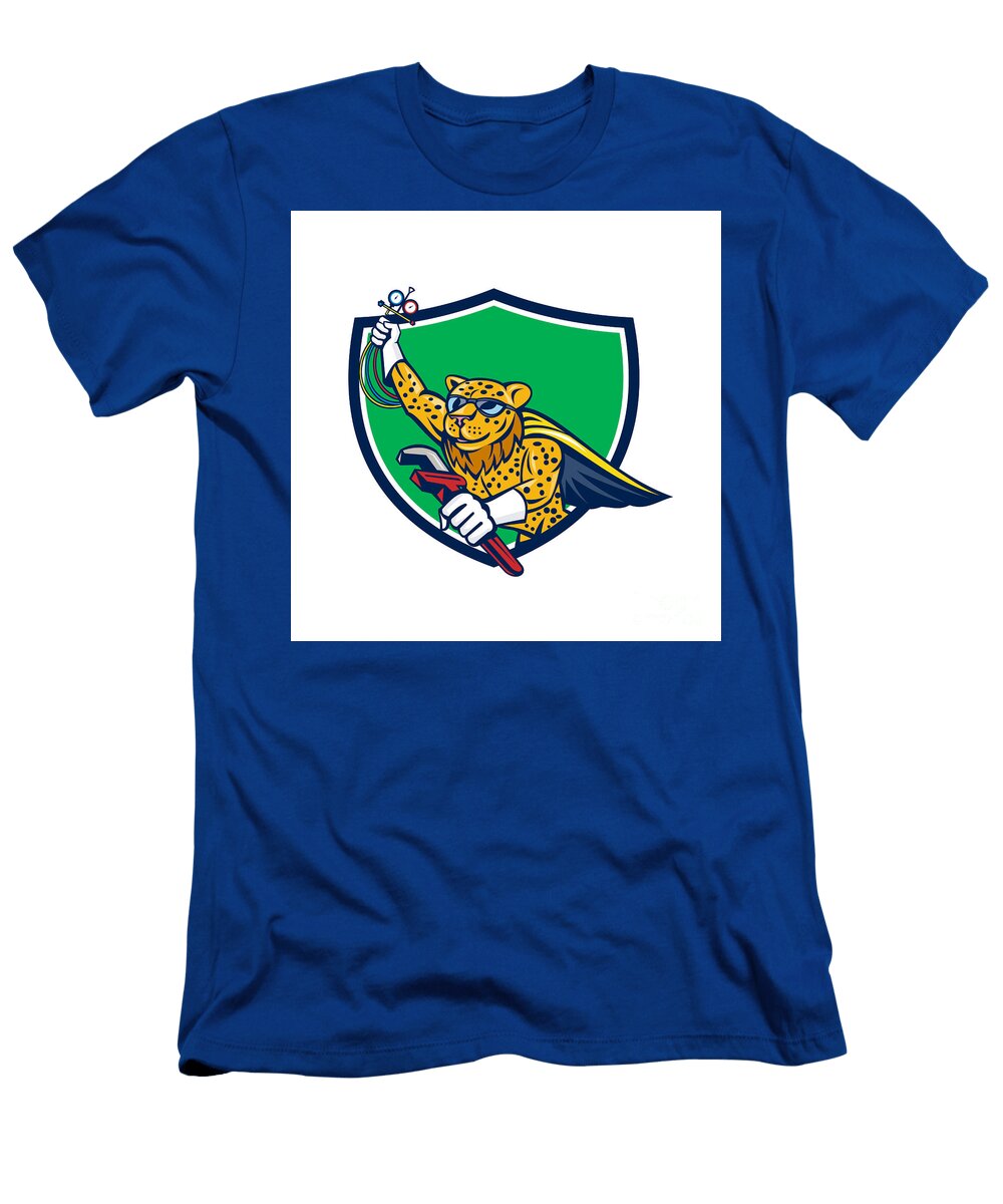 Refrigeration Mechanic Leopard Superhero Crest Cartoon Aloysius Patrimonio T-Shirt